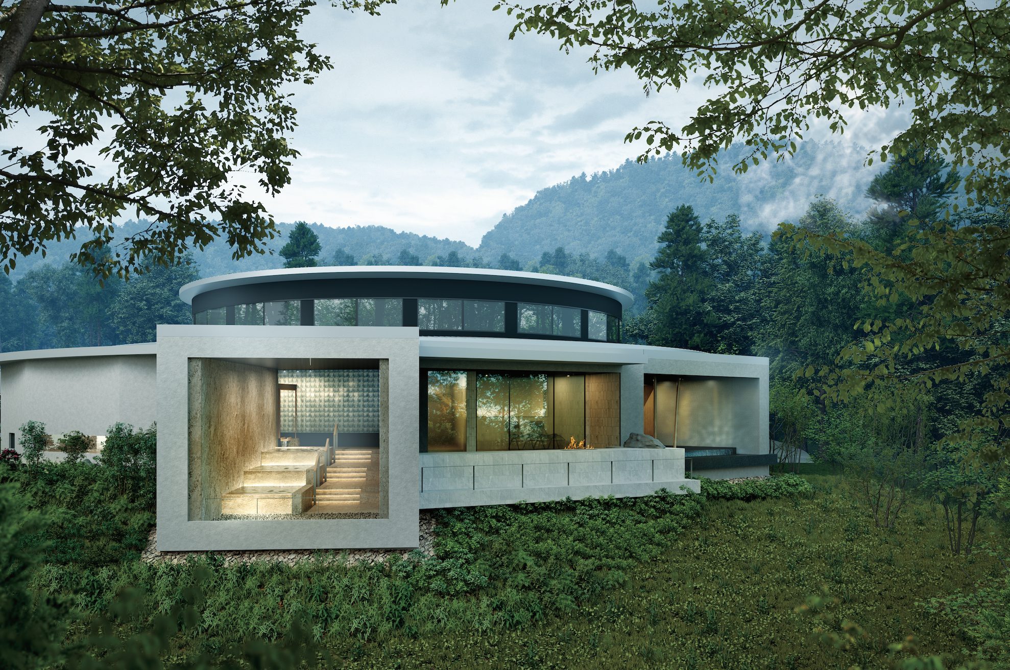 草津-露天風呂付き温泉大浴場やサウナを備えた湯屋棟 完成予想CG